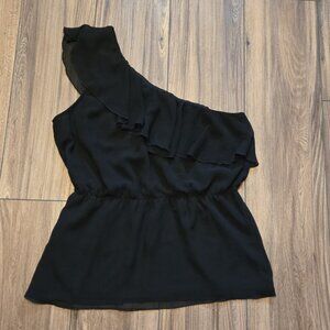 664. ICHI (Anthropology)  Size Black One Shoulder Blouse Top EUC